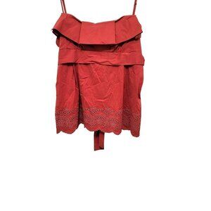 BCBMAXAZRIA dark orange embroidery Sleeveless Blouse With Lace Hem & Adjustable